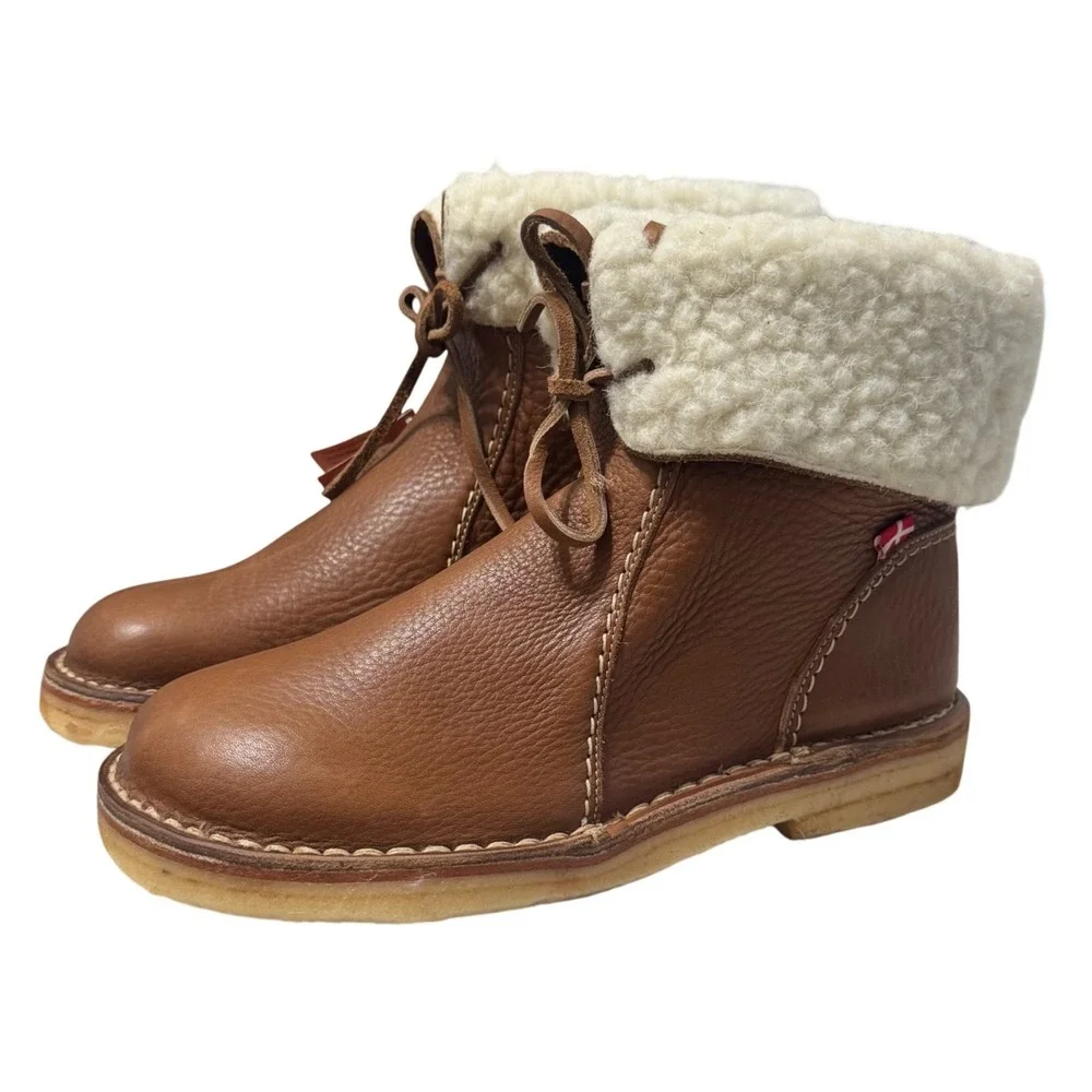 Duckfeet Arhus Leather Boot Women 10 Brown NWT Wool Lined Crepe Sole